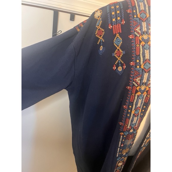 Johnny Was Cleo Blue Navy Embroidered Heavy Coat Sister Jacket Open Large - Picture 10 of 13